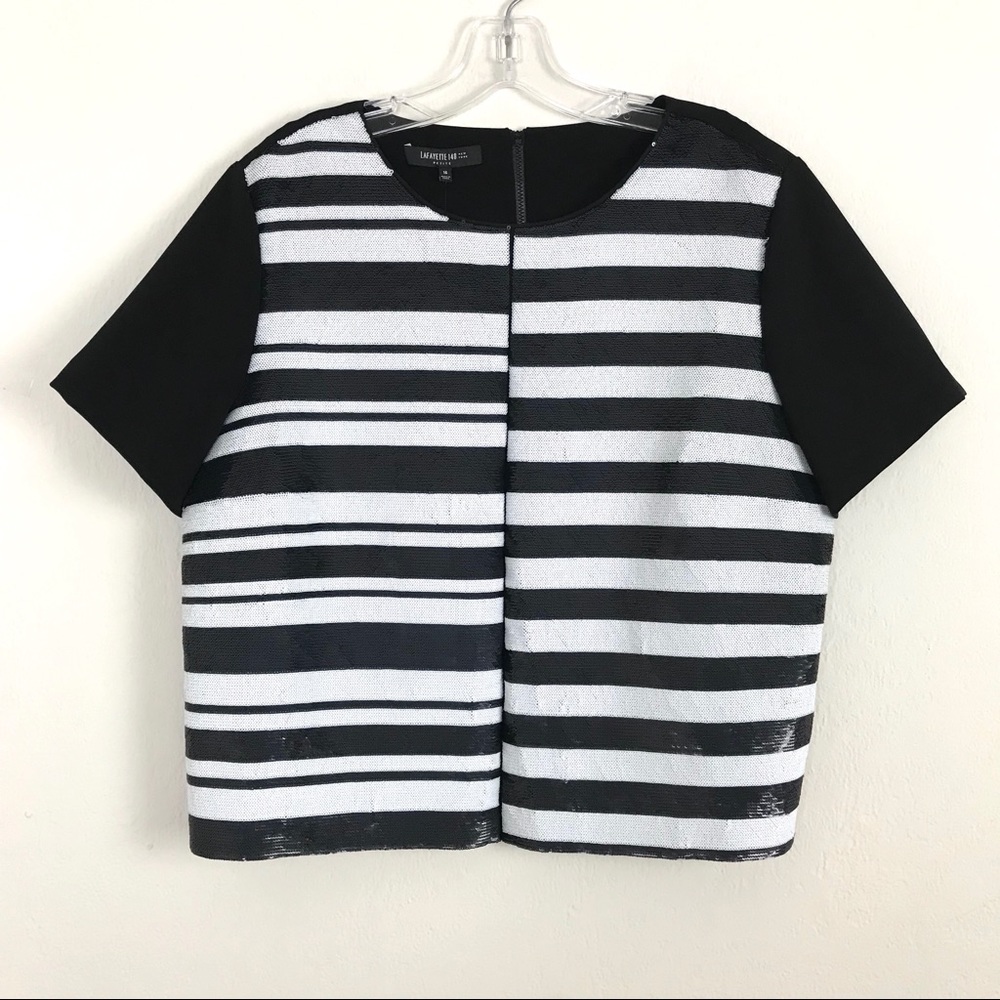 New with Tags Lafayette 148 Striped Sequins Silk Blouse Top Party Wear Fun Plus